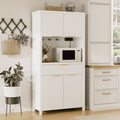 Aufeile 71" Tall Pantry Storage Cabinet with Drawer and Charging Station, Fluted Pantry Cabinet with Adjustable Shelves for Kitchen Dining Room Living Room, White