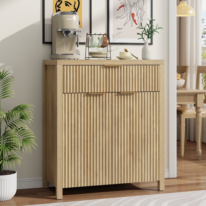 Aufeile Sideboard Buffet Cabinet with Drawer, Small Buffet Table with Adjustable Shelf, Modern Home Accent Furniture for Dining Living Room, Kitchen, Entryway, Natural Oak
