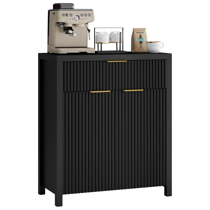 Aufeile Fluted Sideboard and Buffet, Accent Storage Cabinet with Adjustable Shelf for Dining room, Kitchen, Living room, Black