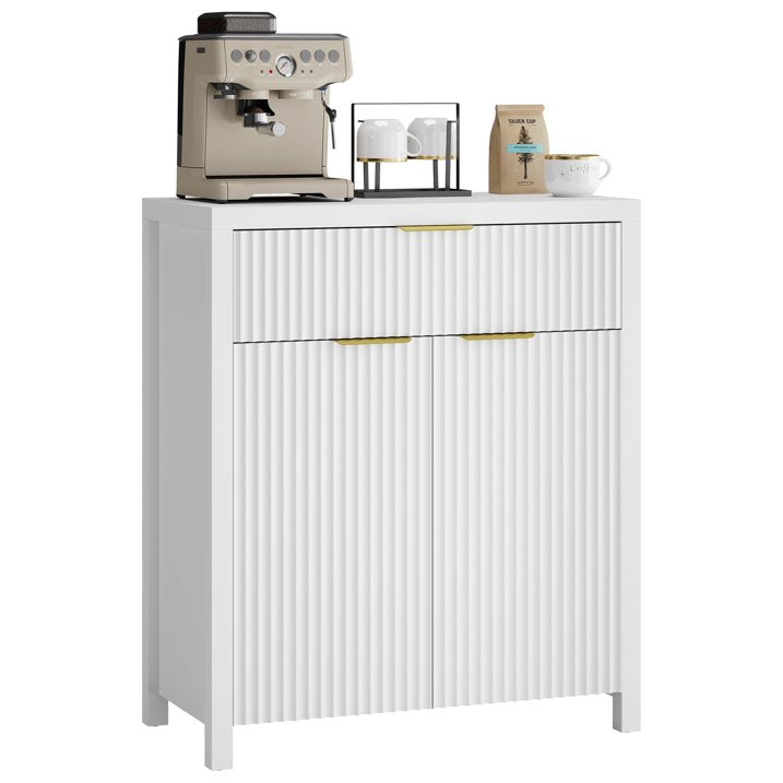 Aufeile Fluted Sideboard and Buffet, Accent Storage Cabinet with Adjustable Shelf for Dining room, Kitchen, Living room, White