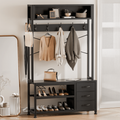 Aufeile Hall Tree with Bench, 5-in-1 Entryway Storage Organizer with Shoe Rack, 7 Hooks, 3 Drawers & Top Shelf, Industrial Coat Rack for Hallway, Living Room, Black