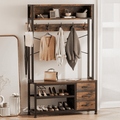 Aufeile Hall Tree with Bench, 5-in-1 Entryway Storage Organizer with Shoe Rack, 7 Hooks, 3 Drawers & Top Shelf, Industrial Coat Rack for Hallway, Living Room, Brown