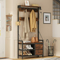 Aufeile Hall Tree with Bench, 6-in-1 Entryway Storage Organizer with Shoe Rack, 17 Hooks, 2 Drawers, Hanging Rod & Top Shelf, Industrial Coat Rack for Hallway, Living Room, Brown