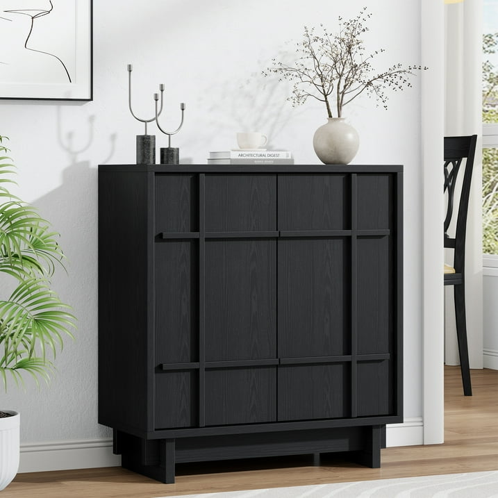 Aufeile Modern Sideboard, Buffet Cabinet with Adjustable Shelf, Farmhouse Accent Storage Cabinet for Kitchen, Living Room, Dining Room, Entryway, Black