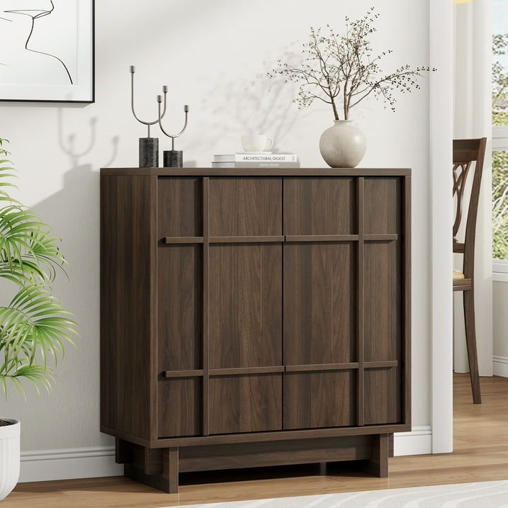 Aufeile Modern Sideboard, Buffet Cabinet with Adjustable Shelf, Farmhouse Accent Storage Cabinet for Kitchen, Living Room, Dining Room, Entryway, Walnut