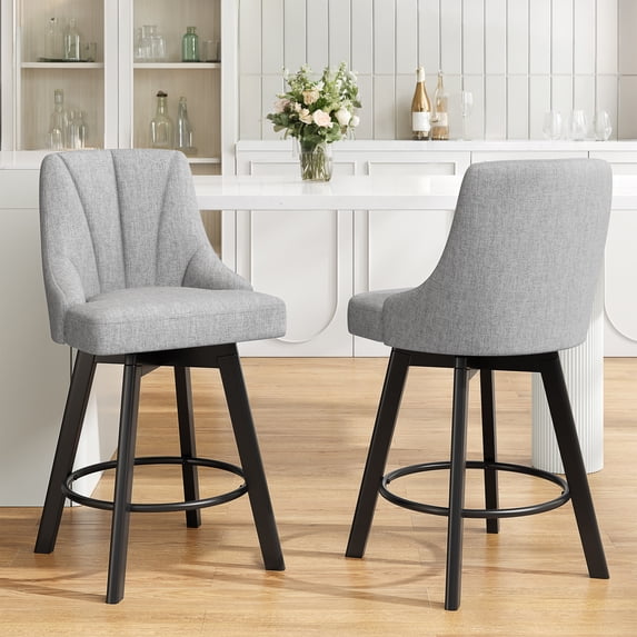 Aufeile Modern Swivel Bar Stools, 24" Counter Height Kitchen Island Chairs with Back, Fabric Upholstered Barstools, Light Gray Set of 2