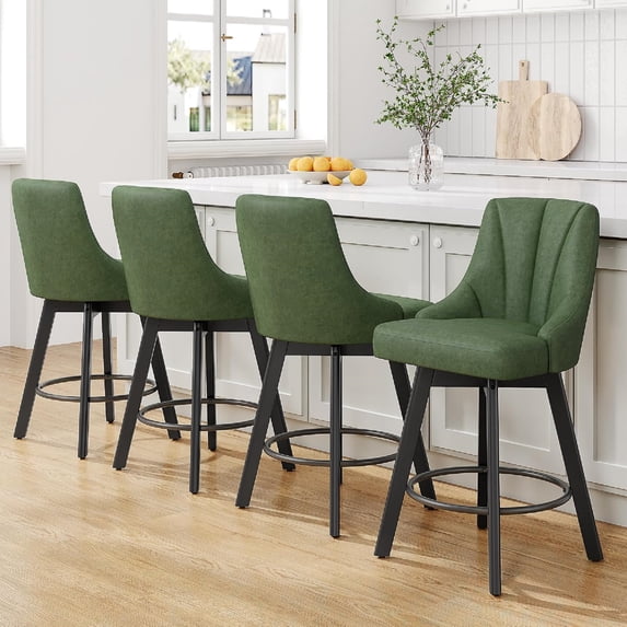 Aufeile Modern Swivel Bar Stools, 24" Counter Height Kitchen Island Chairs with Back, PU Leather Upholstered Barstools, Green Set of 4