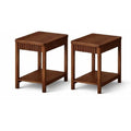 Aufeile Narrow End Tables Set of 2, 11.8" Side Tables for Small Spaces, 2-Tier Slim Nightstands with Open Storage Shelf, Fluted Bedside Tables for Living Room Bedroom Sofa, Walnut