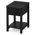 Aufeile Narrow Nightstand for Bedroom with Charging Station, Slim Fluted Nightstand with Drawer & Open Shelf, Small Wood Bedside Table for Small Spaces, Bedroom Side Table, Black