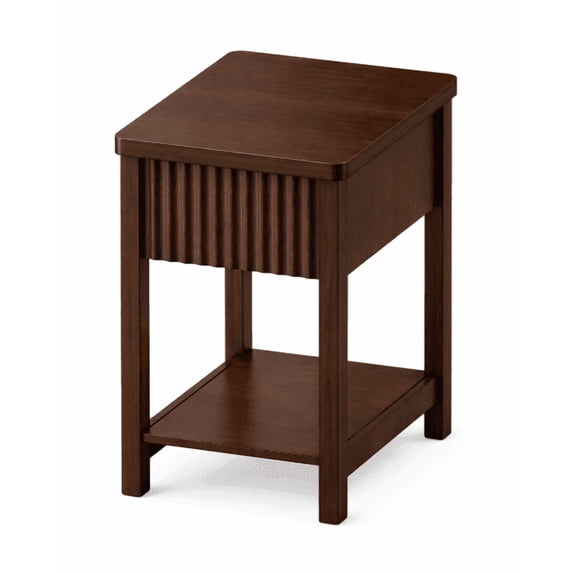 Aufeile Narrow Nightstand for Bedroom with Charging Station, Slim Fluted Nightstand with Drawer & Open Shelf, Small Wood Bedside Table for Small Spaces, Bedroom Side Table, Walnut