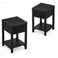 Aufeile Narrow Nightstands for Bedroom Set of 2 with Charging Station, Slim Fluted Night Stands with Drawer & Open Shelf, Small Wood Bedside Tables for Small Spaces, Black