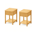 Aufeile Narrow Nightstands for Bedroom Set of 2 with Charging Station, Slim Fluted Night Stands with Drawer & Open Shelf, Small Wood Bedside Tables for Small Spaces, Natural