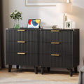 Aufeile Nightstand Set of 2 for Bedroom, Modern Fluted Nightstands with Charging Station, 3 Drawer Wood Bedside Table & End Tables for Bedroom, Living Room, Black