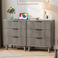 Aufeile Nightstand Set of 2 for Bedroom, Modern Fluted Nightstands with Charging Station, 3 Drawer Wood Bedside Table & End Tables for Bedroom, Living Room, Dark Gray