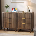 Aufeile Nightstand Set of 2 for Bedroom, Modern Fluted Nightstands with Charging Station, 3 Drawer Wood Bedside Table & End Tables for Bedroom, Living Room, Walnut