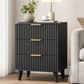 Aufeile Nightstand&nbsp;with Charging Station, 3 Drawer&nbsp;Nightstand for Bedroom, Fluted&nbsp;Bedside Table&nbsp;with USB Ports, Modern Wood&nbsp;Bedroom Side Table&nbsp;with Drawers, Black