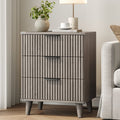 Aufeile Nightstand with Charging Station, 3 Drawer Nightstand for Bedroom, Fluted Bedside Table with USB Ports, Modern Wood Bedroom Side Table with Drawers, Dark Gray