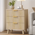 Aufeile Nightstand with Charging Station, 3 Drawer Nightstand for Bedroom, Fluted Bedside Table with USB Ports, Modern Wood Bedroom Side Table with Drawers, Natural