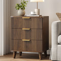 Aufeile Nightstand with Charging Station, 3 Drawer Nightstand for Bedroom, Fluted Bedside Table with USB Ports, Modern Wood Bedroom Side Table with Drawers, Walnut