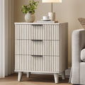 Aufeile Nightstand with Charging Station, 3 Drawer Nightstand for Bedroom, Fluted Bedside Table with USB Ports, Modern Wood Bedroom Side Table with Drawers, White Oak