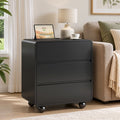 Aufeile Nightstand for Bedroom with Charging Station, 23.6" Wide Bedside Table with 3 Drawers & Open Shelf, Curved Wood Night Stand for Bedroom or Living Room, Black
