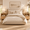 Aufeile Nightstands Set of 2 with Charging Station, Curved Bedside Tables with Drawer and Open Shelf, Natural