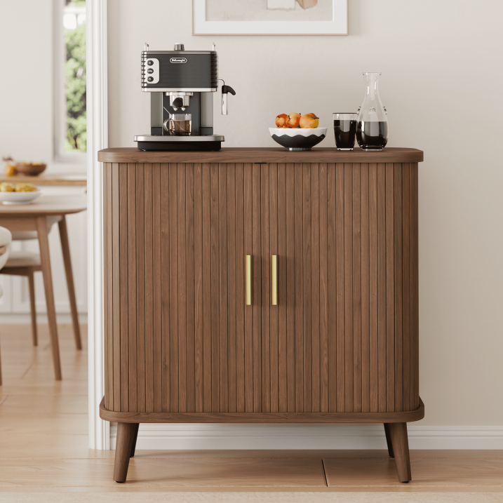 Aufeile Sideboard Buffet Cabinet, 31" Storage Cabinet with Adjustable Shelves for Kitchen, Dining Living Room, Entryway, Hallway, Walnut