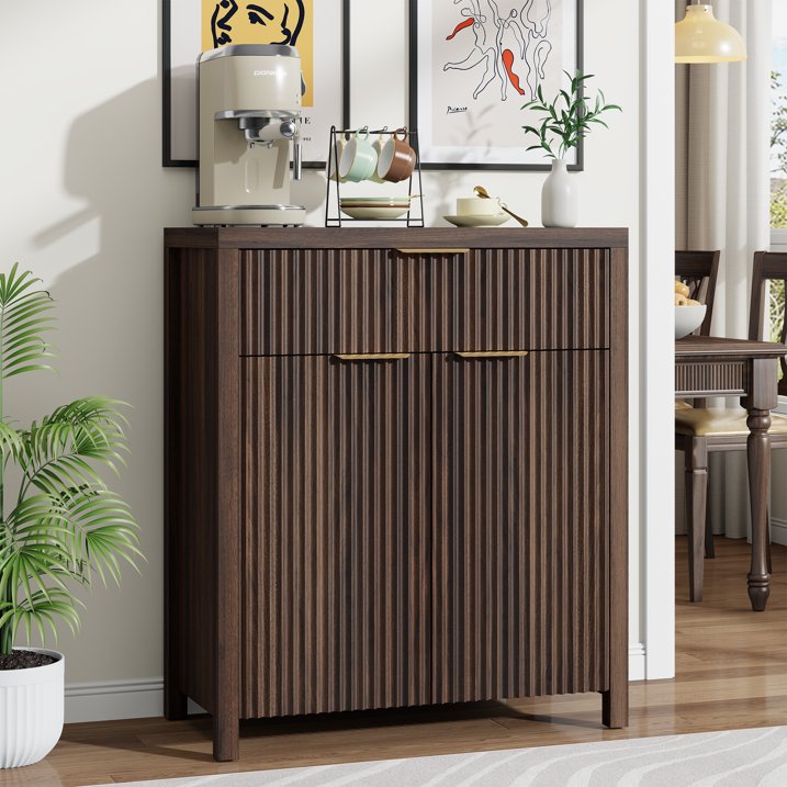 Aufeile Sideboard Buffet Cabinet with Drawer, Small Buffet Table with Adjustable Shelf, Modern Home Accent Furniture for Dining Living Room, Kitchen, Entryway, Walnut