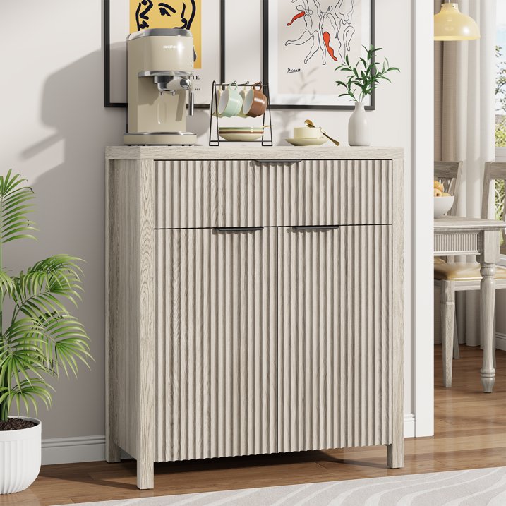 Aufeile Sideboard Buffet Cabinet with Drawer, Small Buffet Table with Adjustable Shelf, Modern Home Accent Furniture for Dining Living Room, Kitchen, Entryway, White Oak