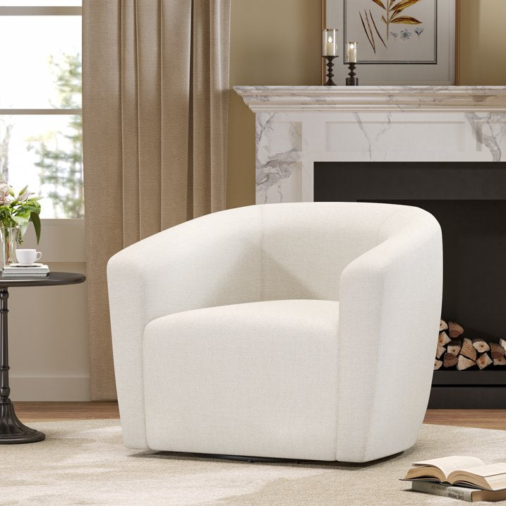 Aufeile Swivel Barrel Accent Chair for Living Room, Modern Round 360° Swivel Chair with Curve Back, Comfy Upholstered Single Sofa Chair for Bedroom and Coffee, Beige