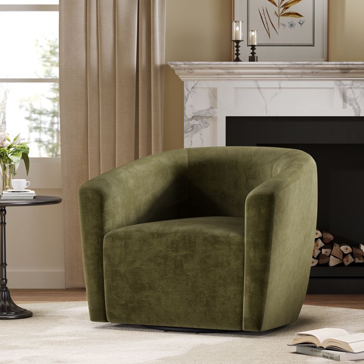 Aufeile Swivel Barrel Accent Chair for Living Room, Modern Round 360° Swivel Chair with Curve Back, Comfy Upholstered Single Sofa Chair for Bedroom and Coffee, Green