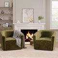 Aufeile Swivel Barrel Accent Chair Set of 2 for Living Room, Modern Round 360° Swivel Chair with Curve Back, Comfy Upholstered Single Sofa Chairs for Bedroom and Office, Green
