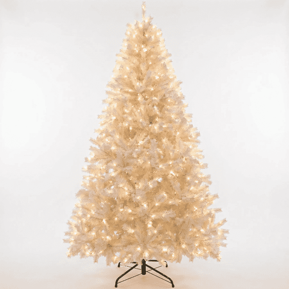 Aufelie 6FT White Christmas Tree, Artificial Christmas Tree with 250 Warm White LED Lights, 800 Branch Tips Pre-Lit Flocked Christmas Tree with Auto-Open Design & Folding Metal Stand