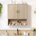 Aufeile Bathroom Wall Mounted Cabinet with Fluted Arched Door and Adjustable Shelf, Wood Medicine Cabinet Storage Organizer for Laundry Living Room, Natural Oak