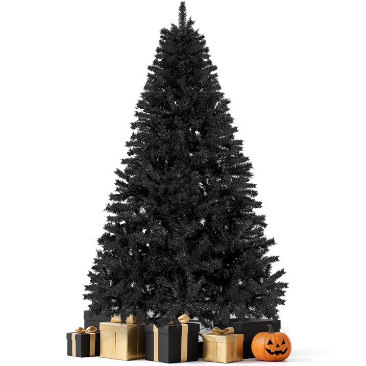 Aufelie Artificial Christmas Tree, Halloween Black Christmas Tree w/ 800 Hinged Branches, 6FT Christmas Tree Festive Holiday Xmas Tree for Halloween & Christmas