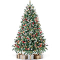 Aufelie 6ft Pre-lit Artificial Christmas Tree w/800 Tips, Holiday Decoration with 250 Warm White Lights, 54 Pines & 54 Red Berries, Hinged Xmas Tree for Home, Office, Party