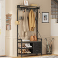 Aufeile Hall Tree with Bench, 6-in-1 Entryway Storage Organizer with Shoe Rack, 17 Hooks, 2 Drawers, Hanging Rod & Top Shelf, Industrial Coat Rack for Hallway, Living Room, Grey