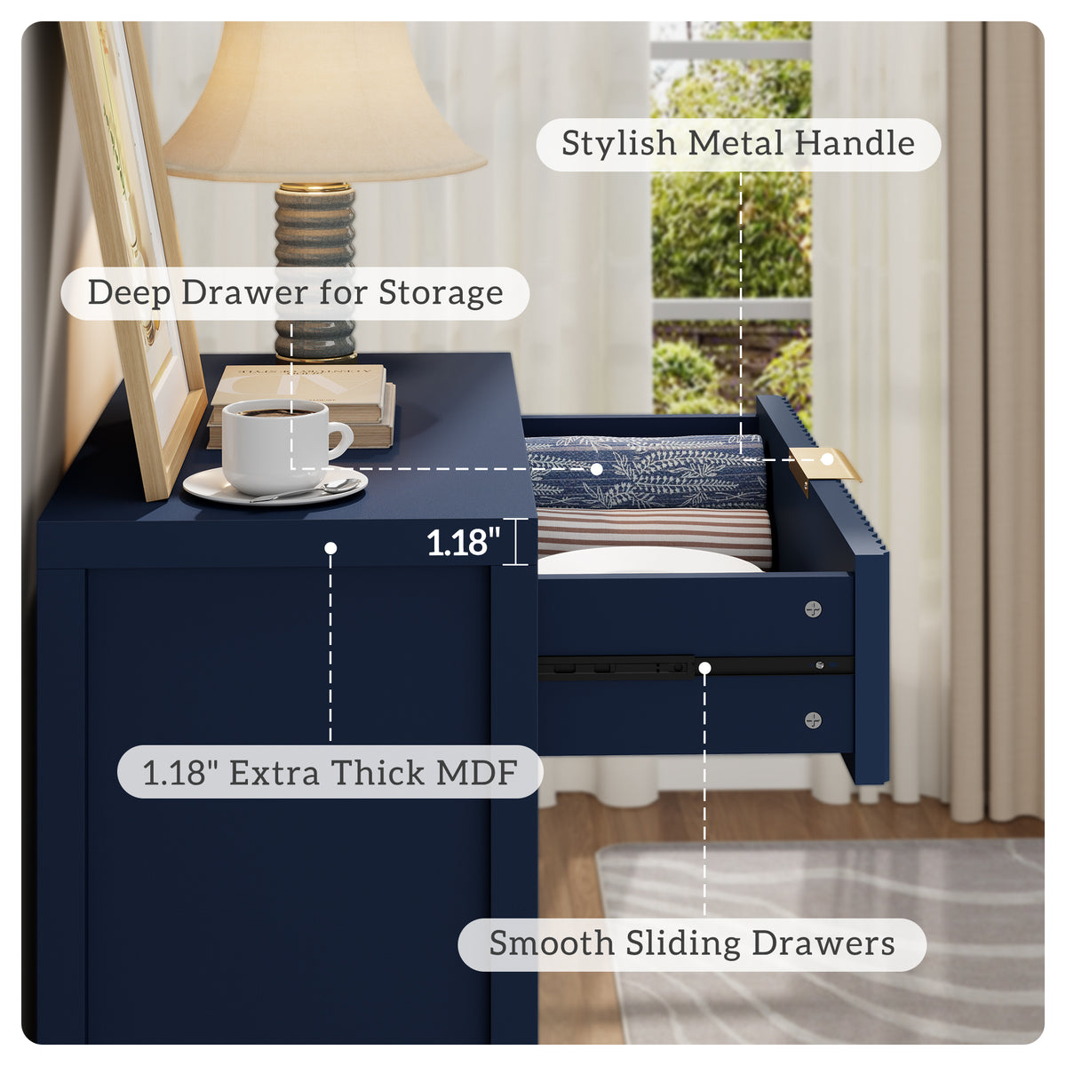 Aufeile Sideboard Buffet Cabinet with Drawer, Small Buffet Table with Adjustable Shelf, Modern Home Accent Furniture for Dining Living Room, Kitchen, Entryway, Blue