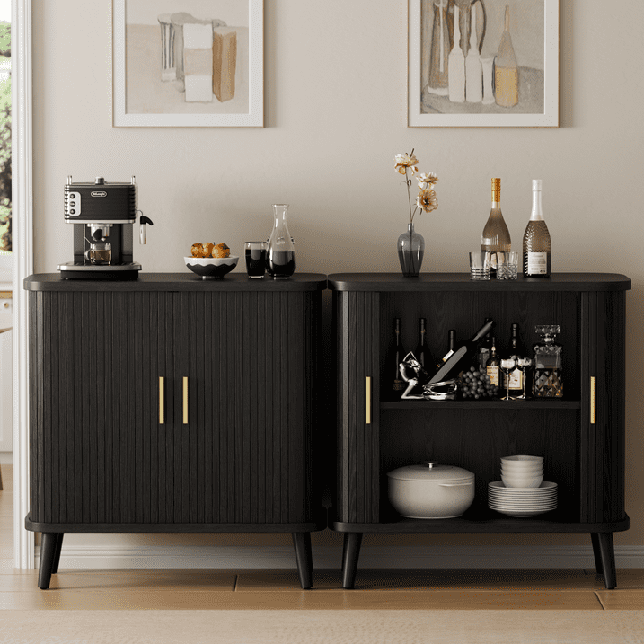 Aufeile Buffet Sideboard Cabinet, Modern Storage Cabinet with Sliding Doors and Adjustable Shelf for Kitchen, Dining Living Room, Entryway, Black