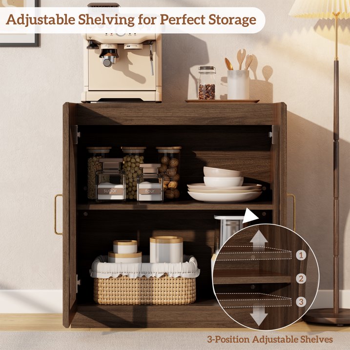 Aufeile Sideboard Buffet Cabinet, Arched Glass Door Storage Accent Cabinet with Adjustable Shelf for Kitchen Dining Living Room Entryway, Walnut