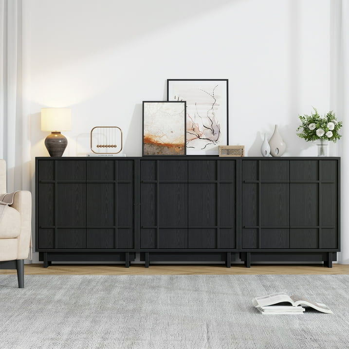 Aufeile Modern Sideboard, Buffet Cabinet with Adjustable Shelf, Farmhouse Accent Storage Cabinet for Kitchen, Living Room, Dining Room, Entryway, Black