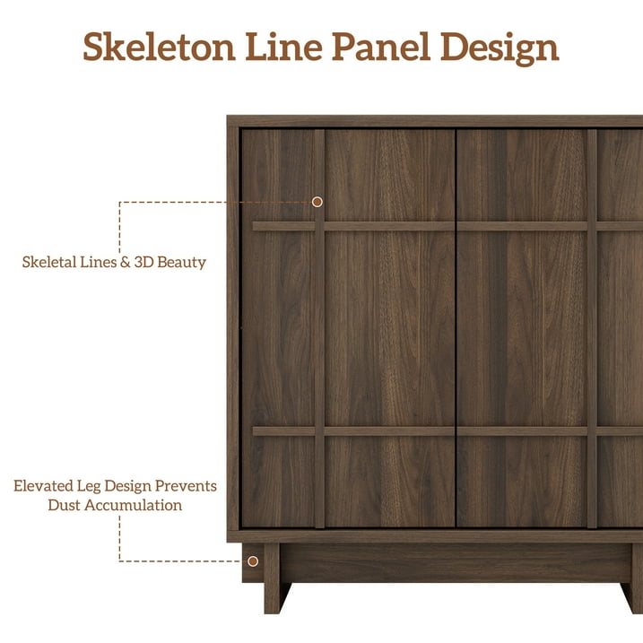 Aufeile Modern Sideboard, Buffet Cabinet with Adjustable Shelf, Farmhouse Accent Storage Cabinet for Kitchen, Living Room, Dining Room, Entryway, Walnut