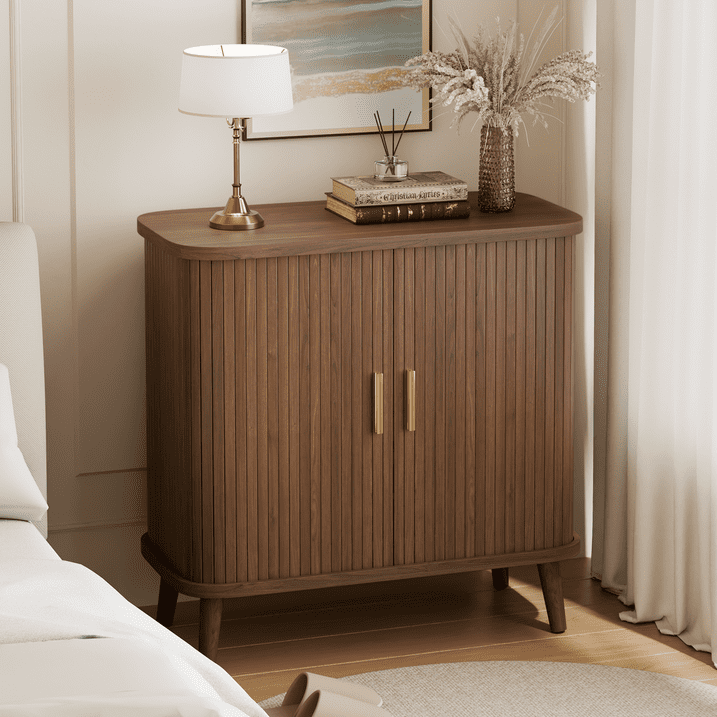 Aufeile Sideboard Buffet Cabinet, 31" Storage Cabinet with Adjustable Shelves for Kitchen, Dining Living Room, Entryway, Hallway, Walnut