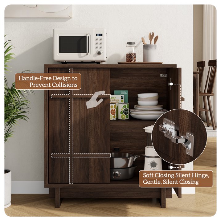 Aufeile Modern Sideboard, Buffet Cabinet with Adjustable Shelf, Farmhouse Accent Storage Cabinet for Kitchen, Living Room, Dining Room, Entryway, Walnut