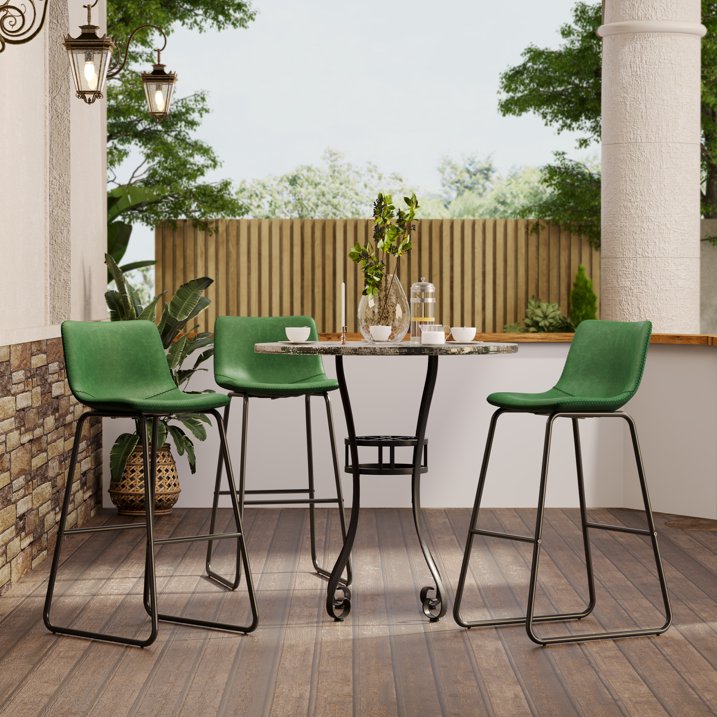 Aufeile 30" Counter Height Bar Stools Set of 3 – Modern Faux Leather Barstools with Back & Metal Legs, Kitchen Bar Chairs for Island, Dining Room, Green