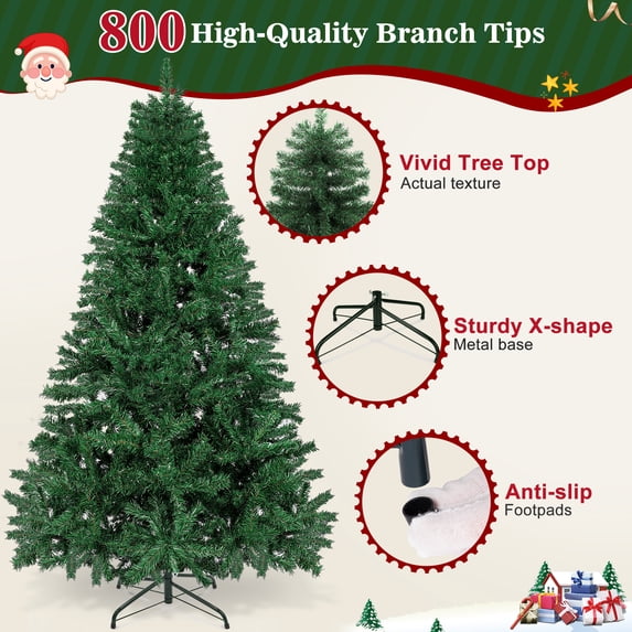 Aufeile 6FT Artificial Christmas Tree, Unlit Faux Spruce Tree with 800 Branch Tips, Folding Metal Stand, Indoor Outdoor Holiday Home Decor