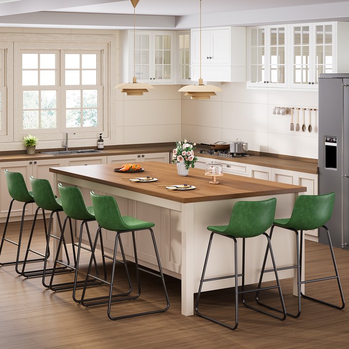 Aufeile 26" Counter Height Bar Stools Set of 3 – Modern Faux Leather Barstools with Back & Metal Legs, Kitchen Bar Chairs for Island, Dining Room, Green