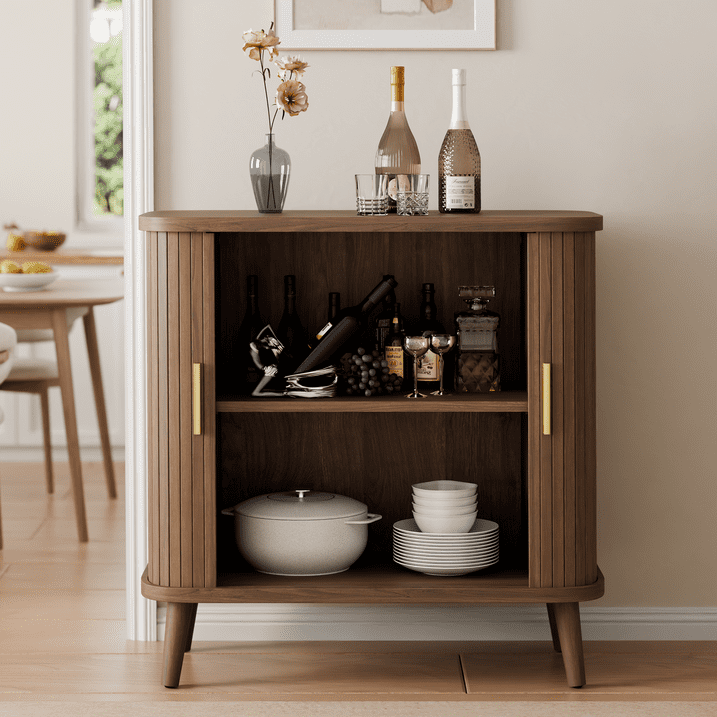 Aufeile Sideboard Buffet Cabinet, 31" Storage Cabinet with Adjustable Shelves for Kitchen, Dining Living Room, Entryway, Hallway, Walnut