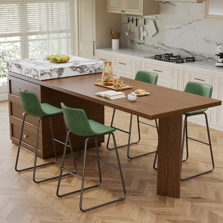 Aufeile 30" Counter Height Bar Stools Set of 2 – Modern Faux Leather Barstools with Back & Metal Legs, Kitchen Bar Chairs for Island, Dining Room, Green