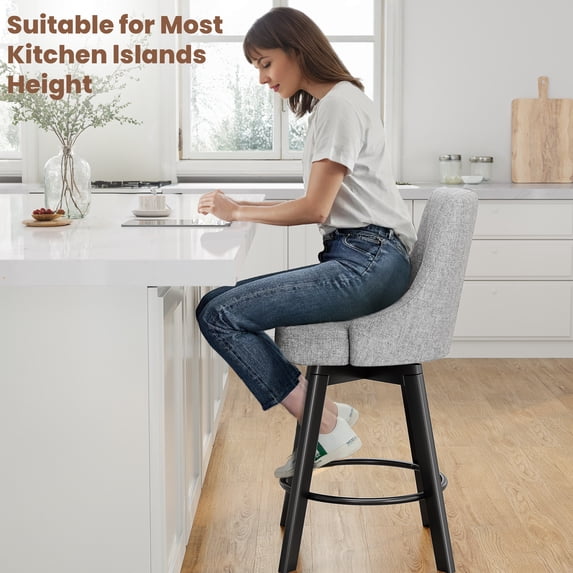 Aufeile Modern Swivel Bar Stools, 24" Counter Height Kitchen Island Chairs with Back, Fabric Upholstered Barstools, Light Gray Set of 2